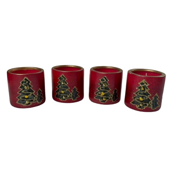 Lot 4 Christmas Votive Candles Vintage Red Festive Decorative u Tablescape Light - Picture 1 of 8